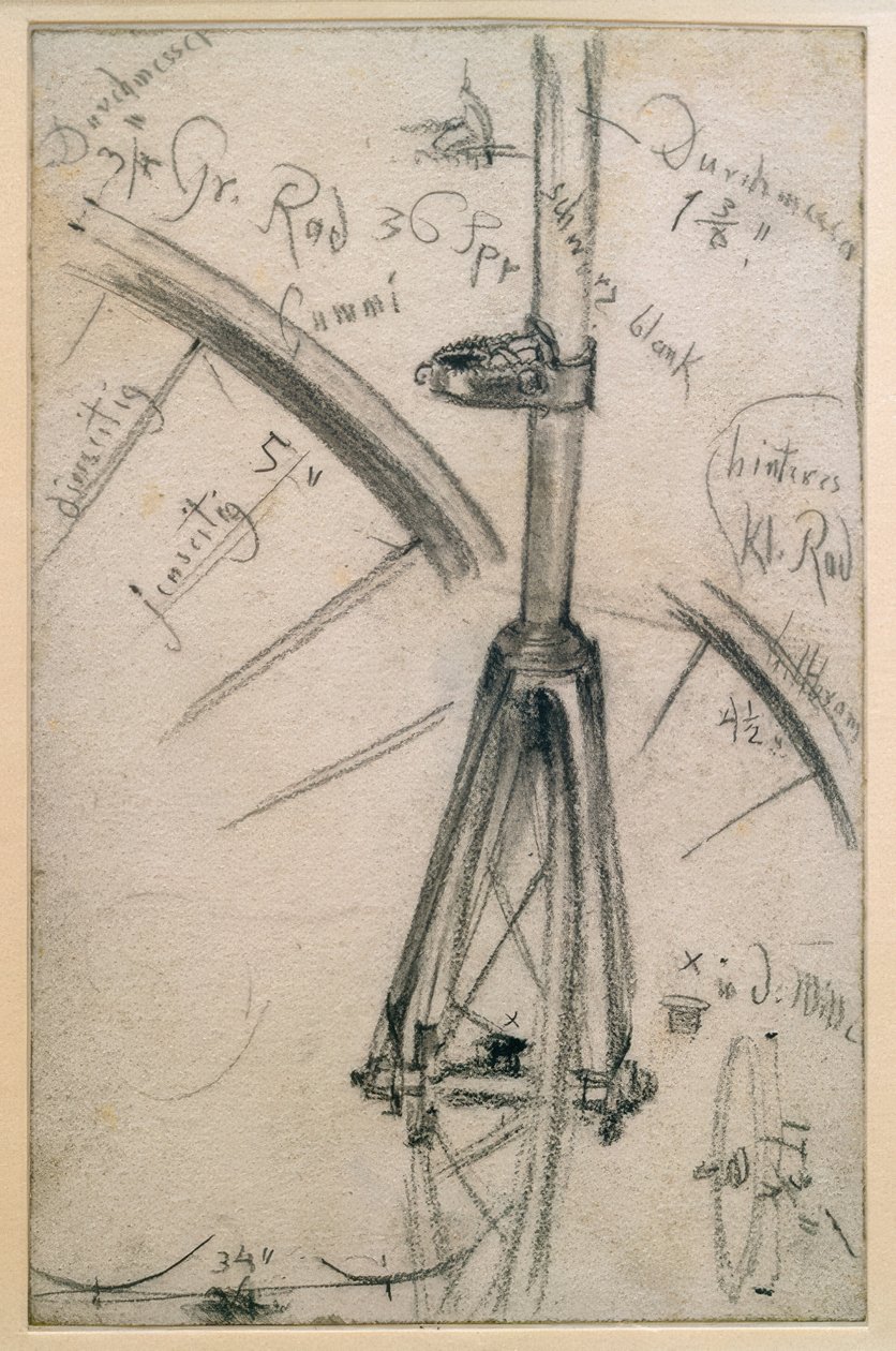 Estudos sobre o penny-farthing, detalhes técnicos de Adolph Menzel
