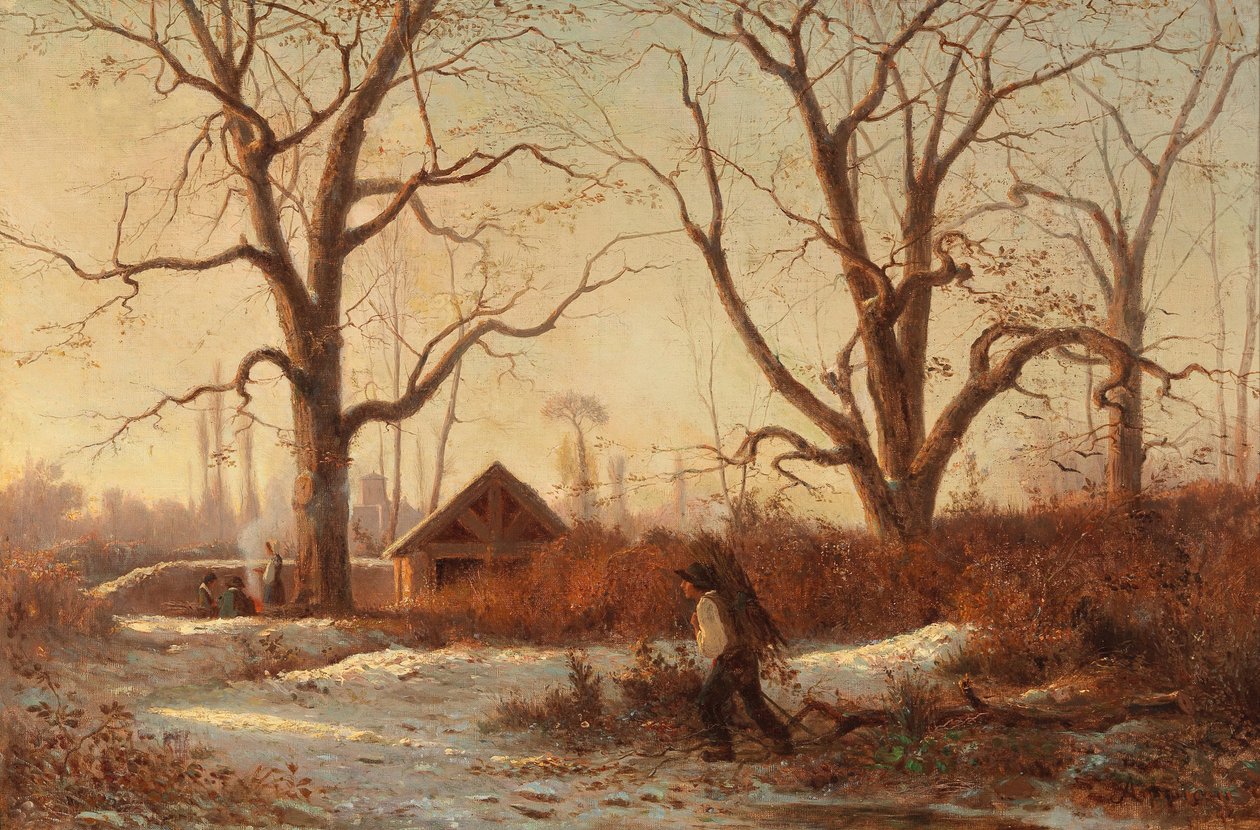 Paisagem de inverno com coletor de galhos de Adolphe Appian
