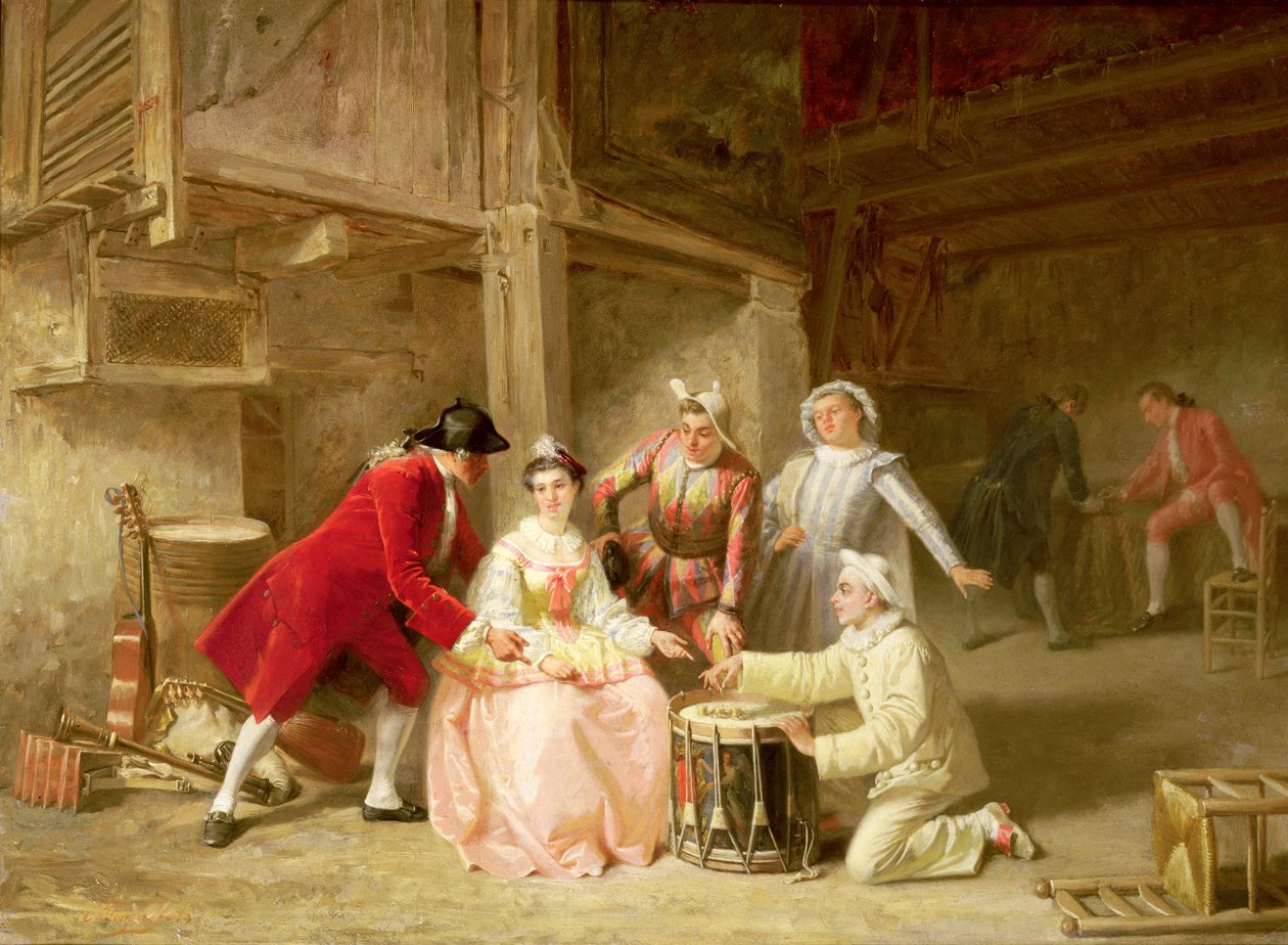 Grupo de músicos atores jogando de Adolphe Francois Monfallet