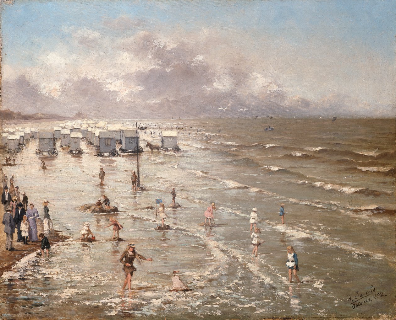 A praia de Ostende, 1892 de Adolphe Jacobs