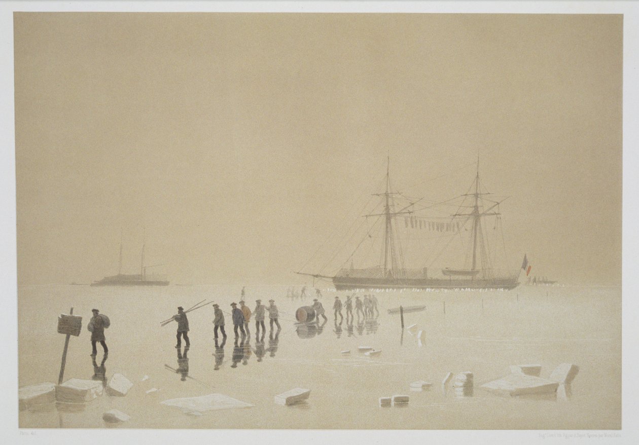 Movendo suprimentos através do gelo, de "Nossas Memórias de Kil-Bouroun durante o Inverno Pass no Liman do Dnieper, 1855-56", gravado por Eugene Ciceri (1813-90) publicado c.1860 (ver também 1932 de Adolphe Jean Baptiste Bayot and Antoine Leon Morel Fatio