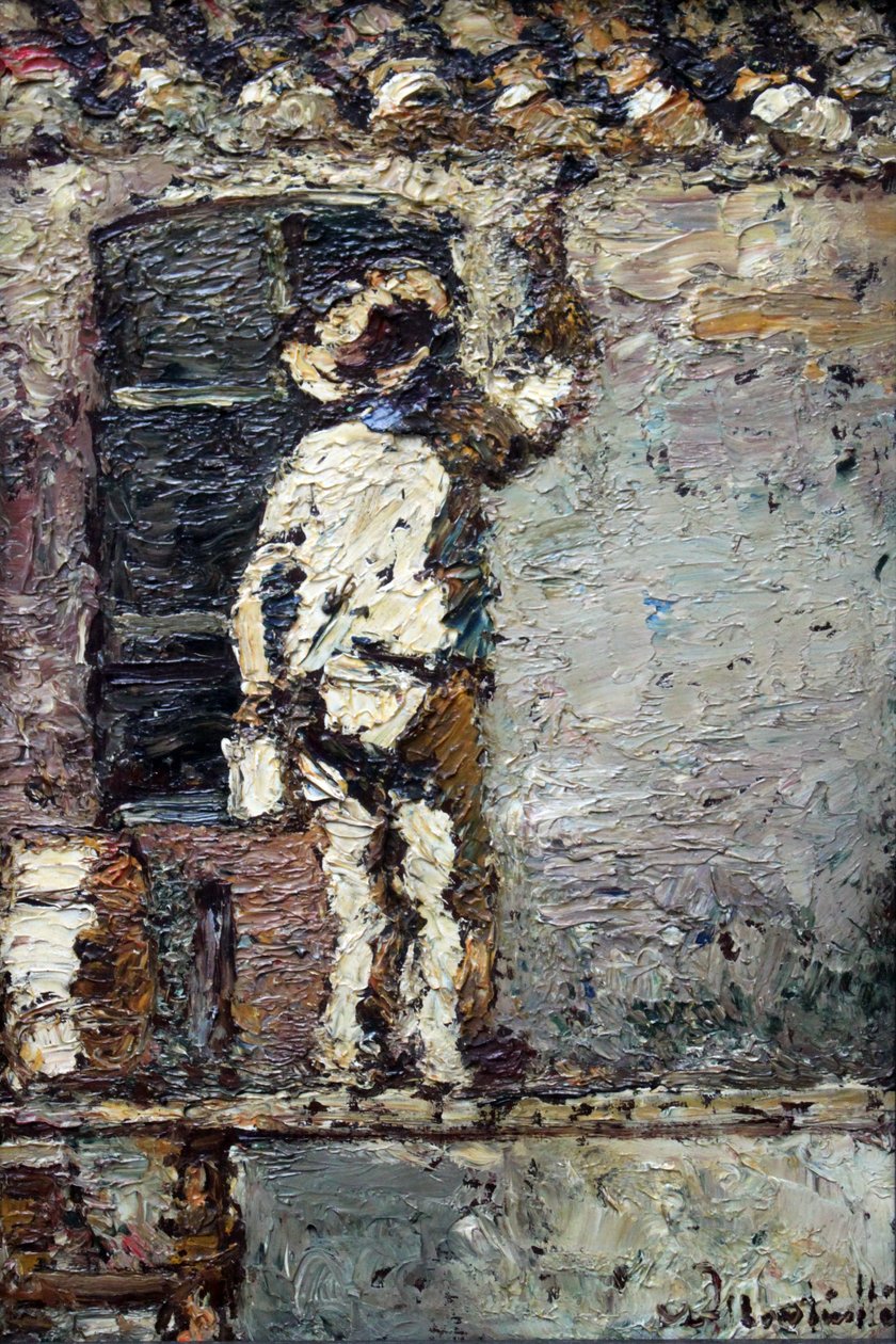 Um pintor no trabalho em uma parede da casa de Adolphe Joseph Thomas Monticelli