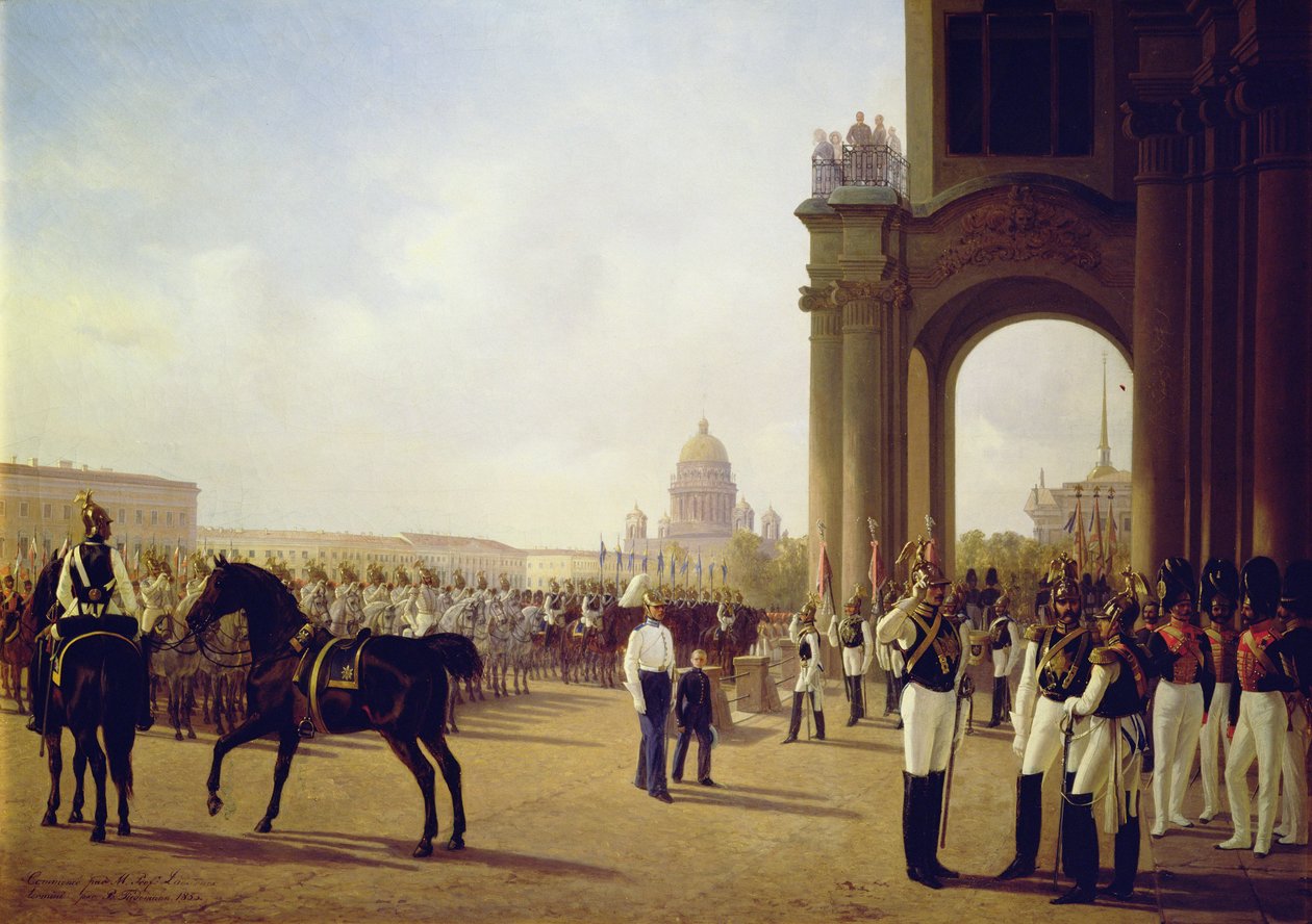 Desfile na Praça do Palácio em St. Peterburg de Adolphe Ladurner