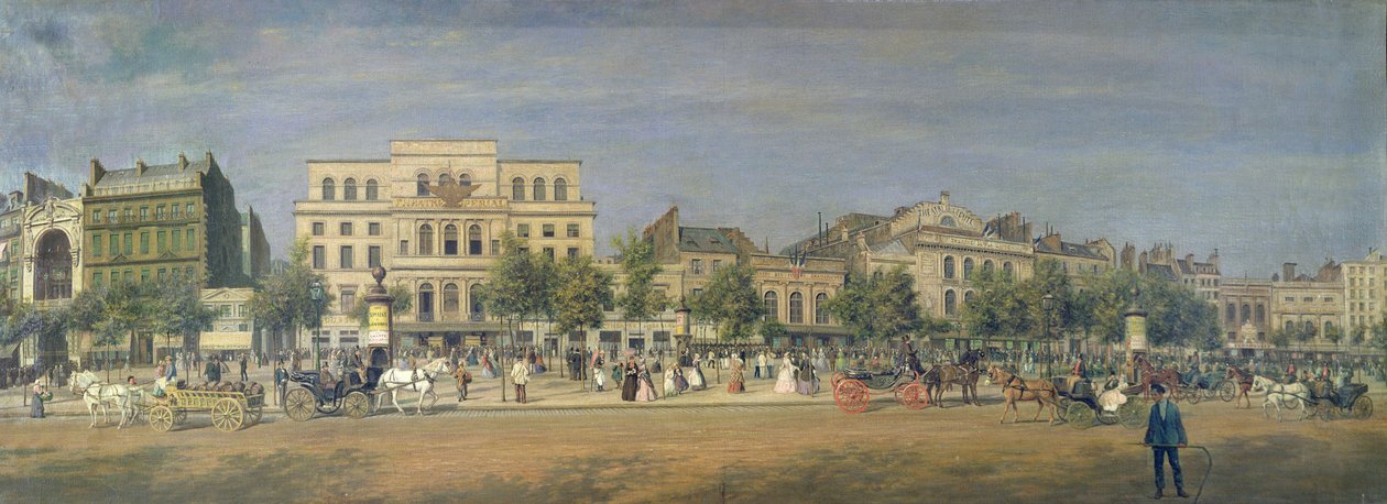 Panorama do Le Boulevard du Temple e seus vários teatros, c.1860 de Adolphe Martial Potemont