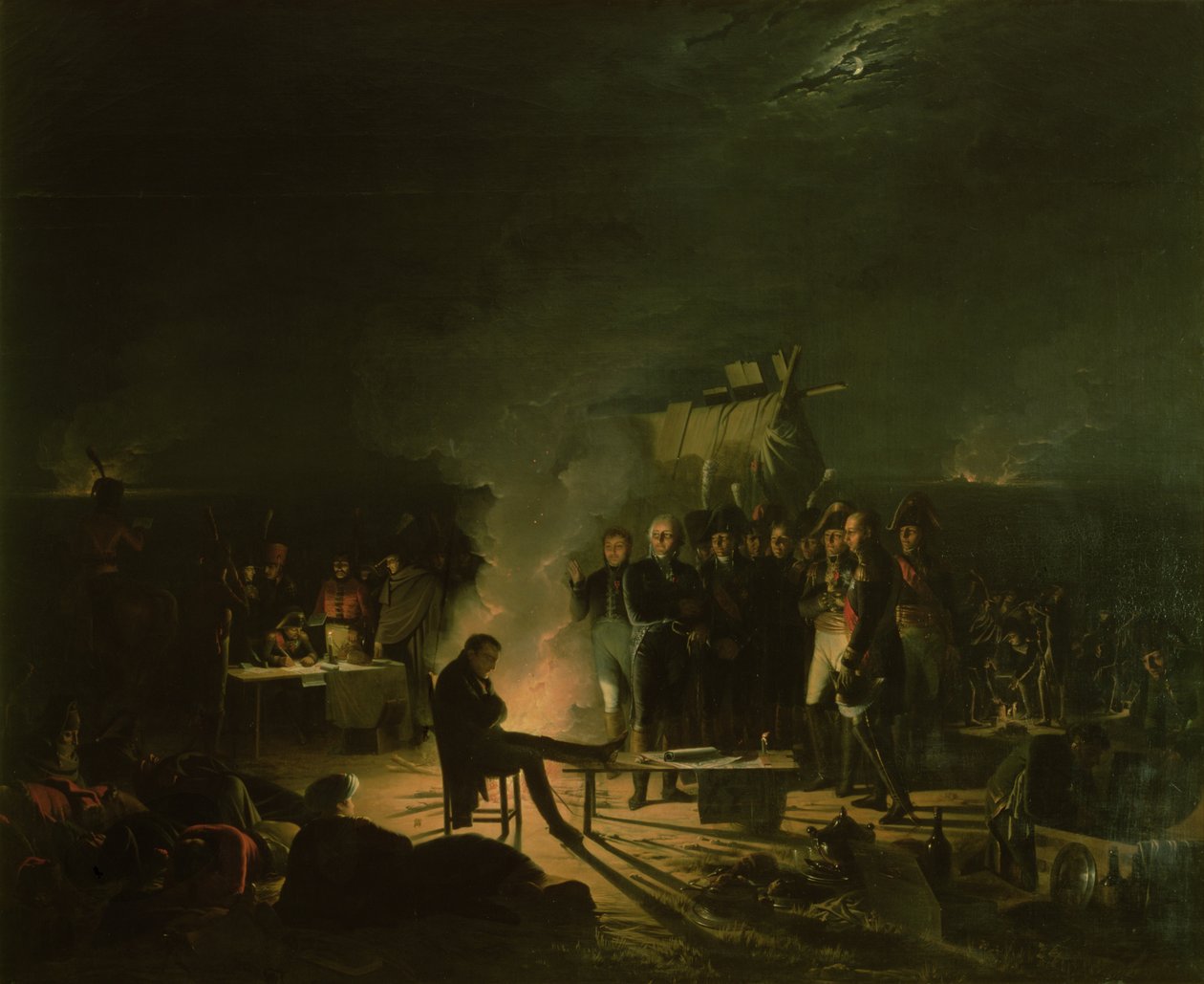 Bivouac de Napoleão I (1769-1821) no Campo de Batalha da Batalha de Wagram, 5 a 6 de julho de 1809, 1810 de Adolphe Roehn
