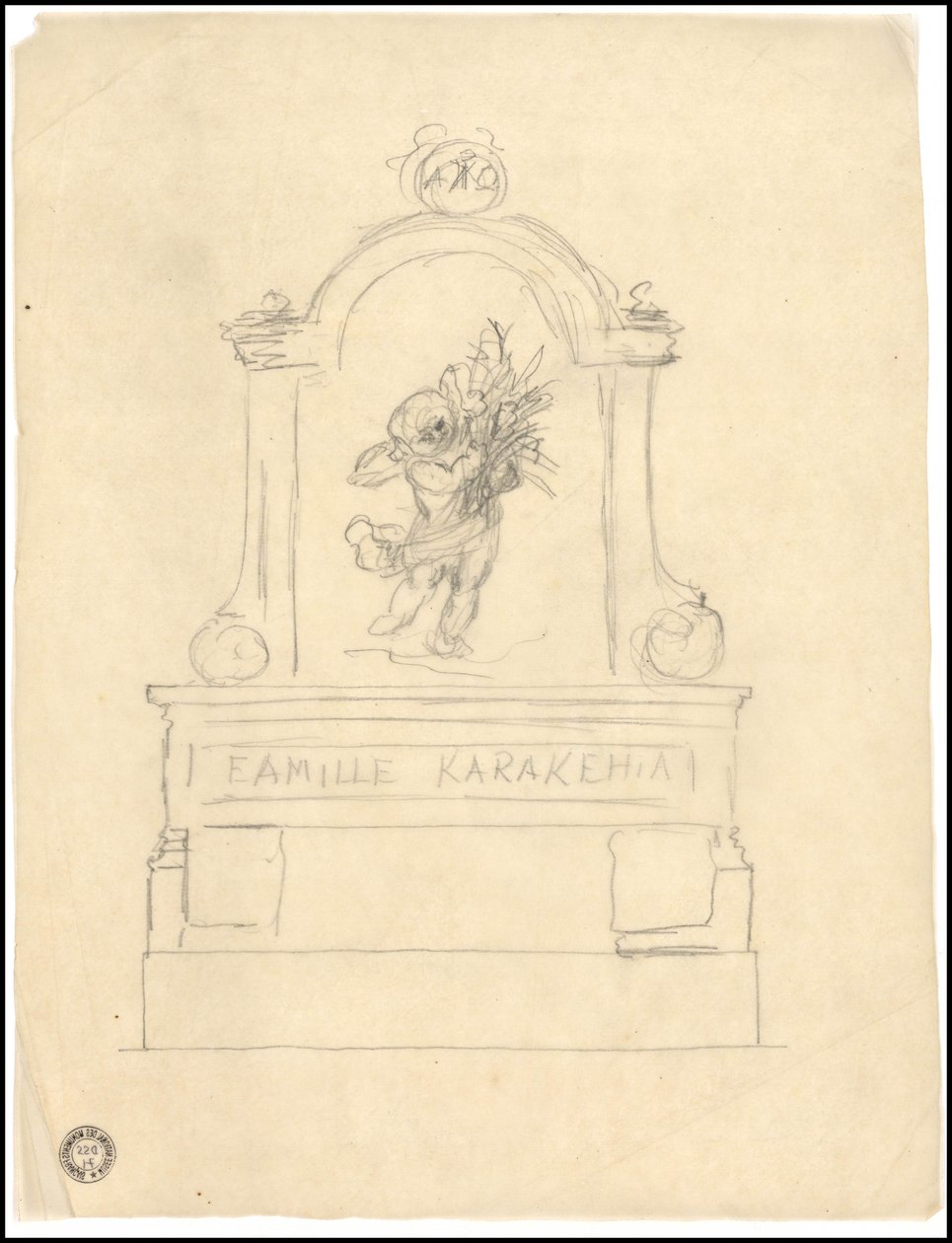Esboço do túmulo para a família Karakehia no cemitério Père Lachaise em Paris de Adolphe Victor Geoffroy Dechaume