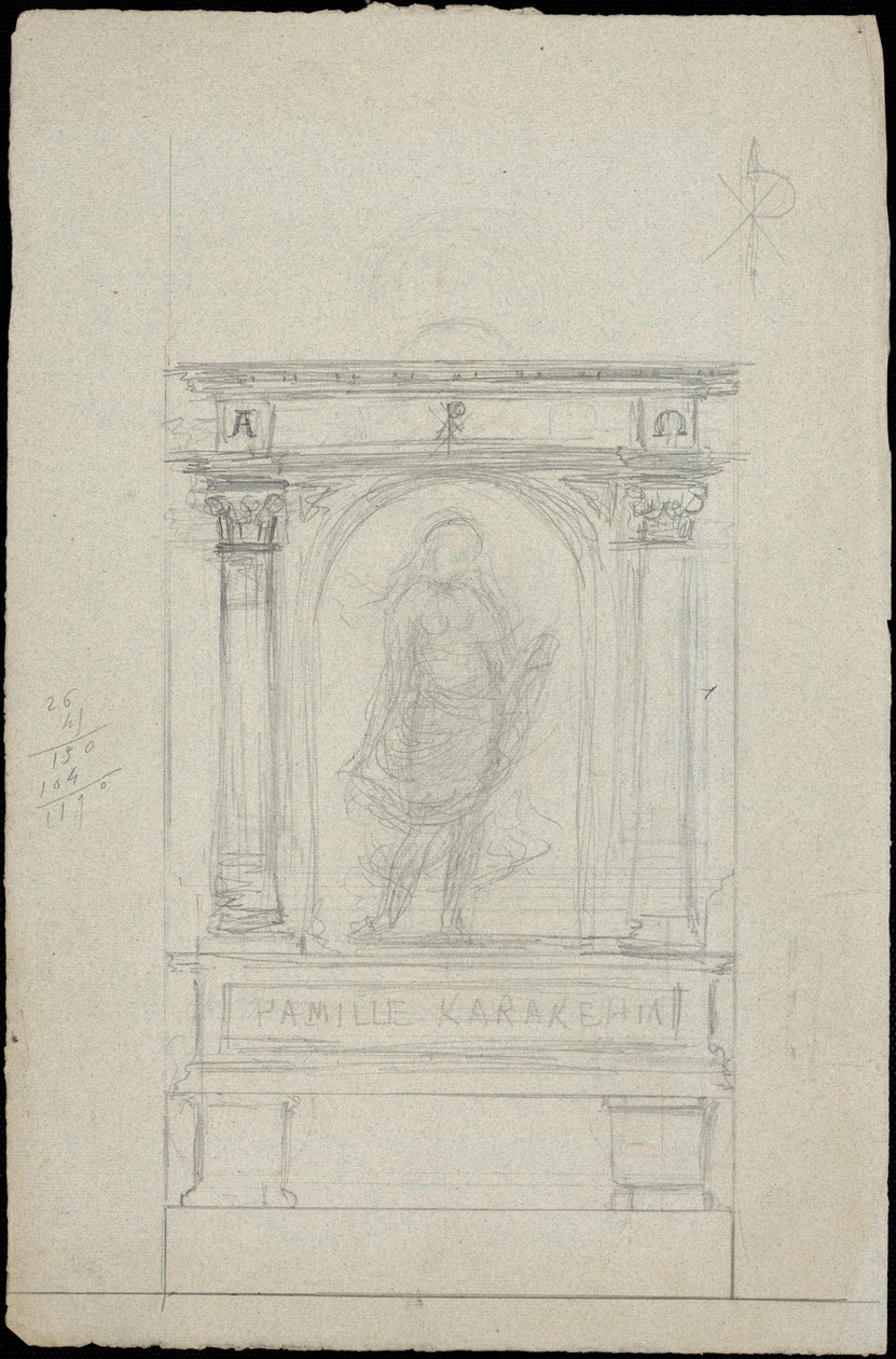 Esboço do túmulo para a família Karakehia no cemitério Père Lachaise em Paris de Adolphe Victor Geoffroy Dechaume