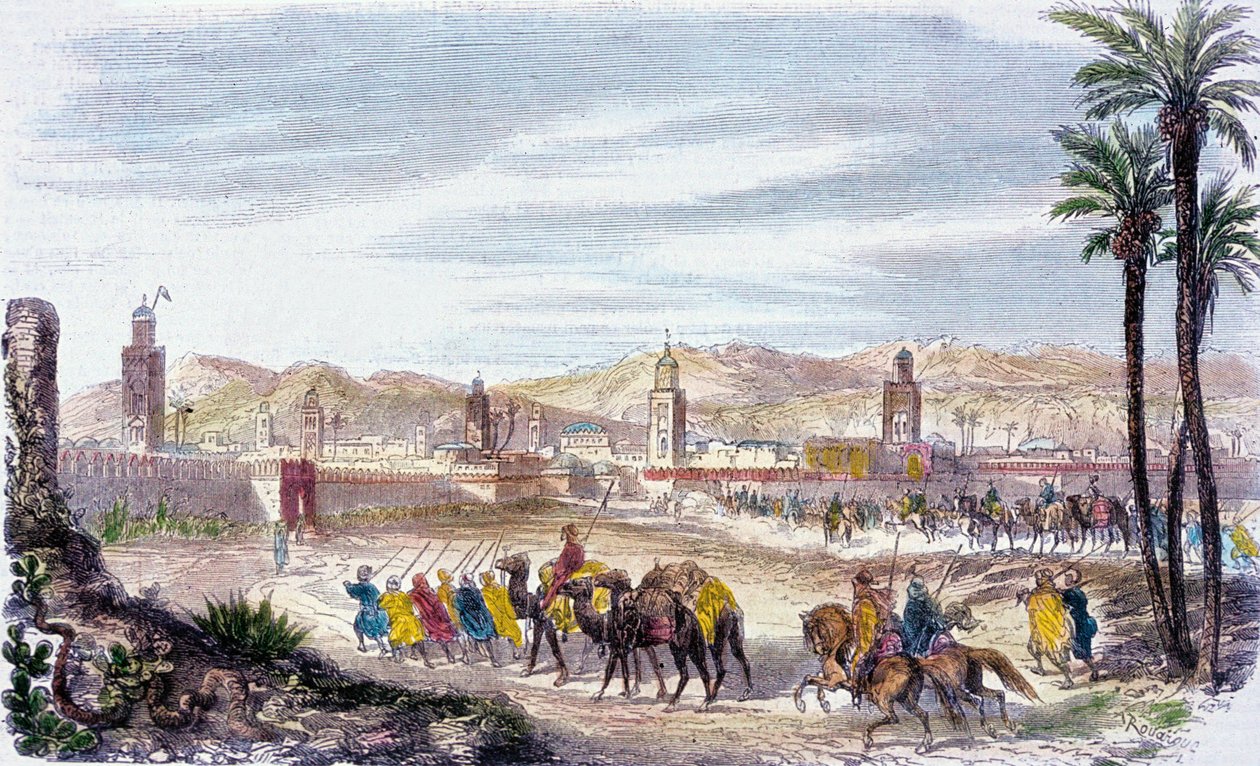 Marraquexe, Marrocos (gravura a cores) de Adolphe (after) Rouargue