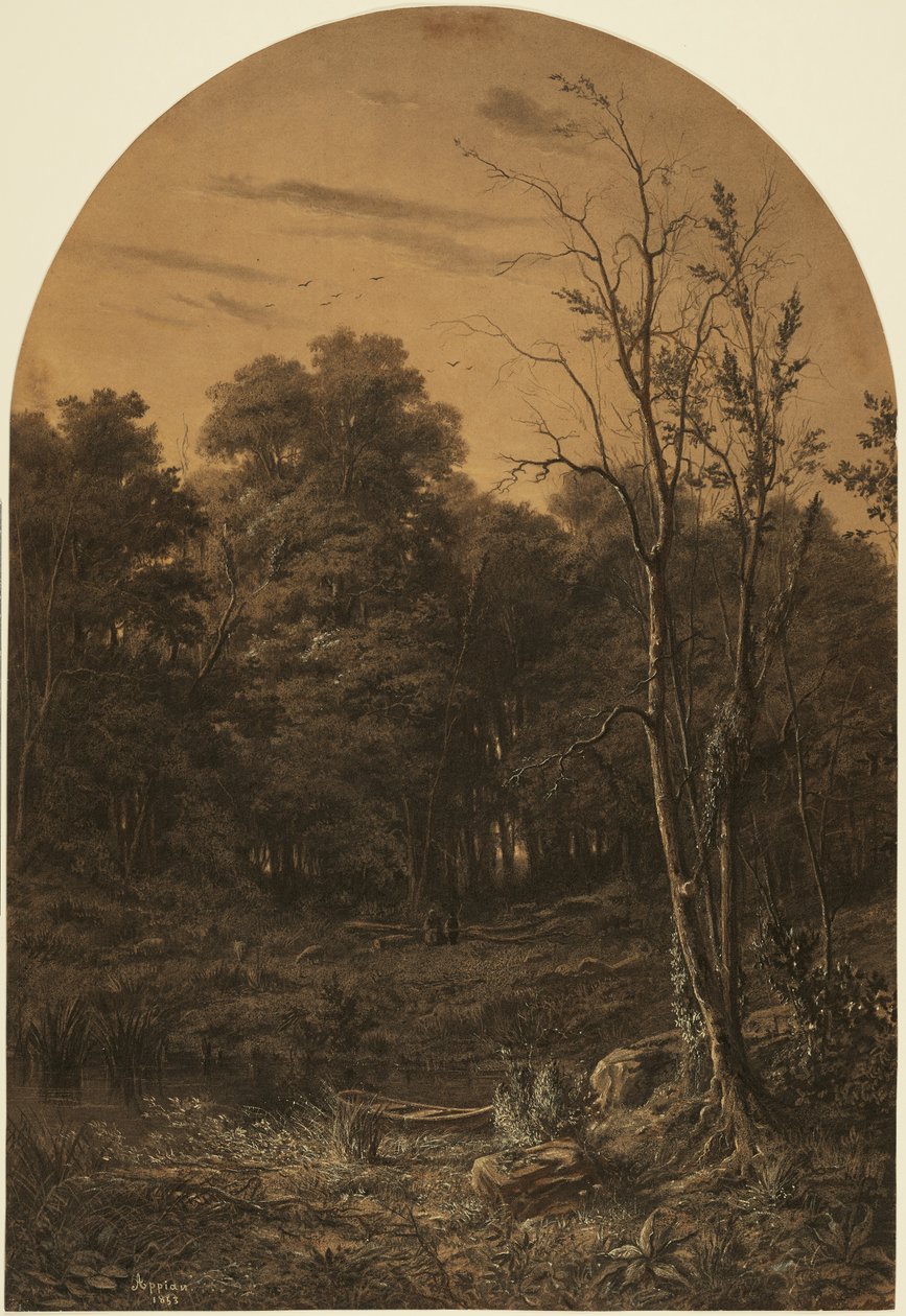 Paisagem florestal junto a um lago de Adolphe Appian