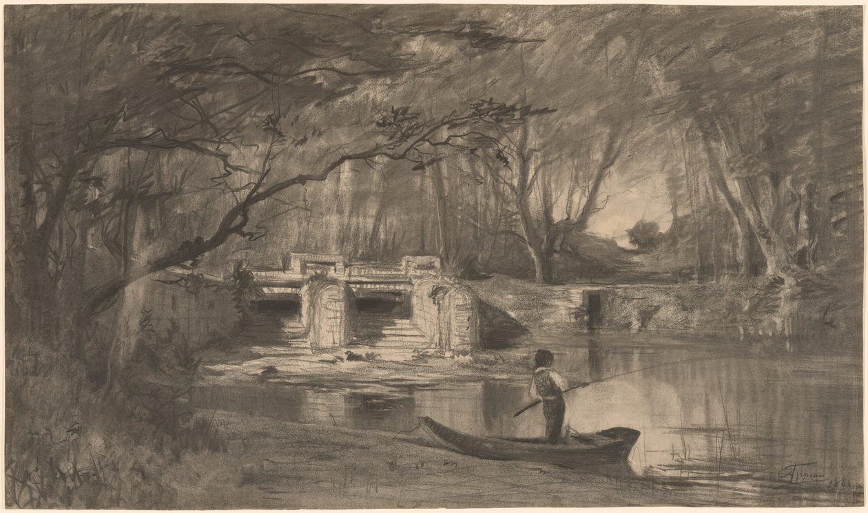 Lagoa arborizada pela antiga eclusa de Levaux perto de Vienne de Adolphe Appian