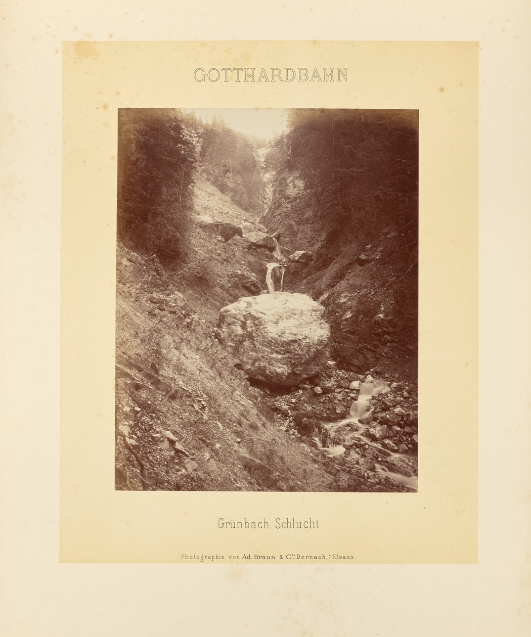 Caminho de ferro do Gotardo: desfiladeiro de Grünbach de Adolphe Braun and Cie