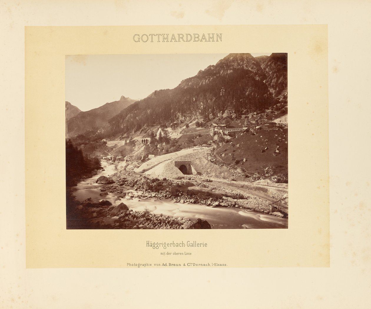 Caminho de ferro do Gotardo: galeria Häggrigerbach com a linha superior de Adolphe Braun and Cie