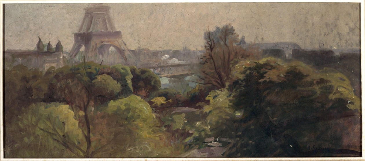 A Torre Eiffel, vista do jardim Delessert de Adolphe Ernest Gumery