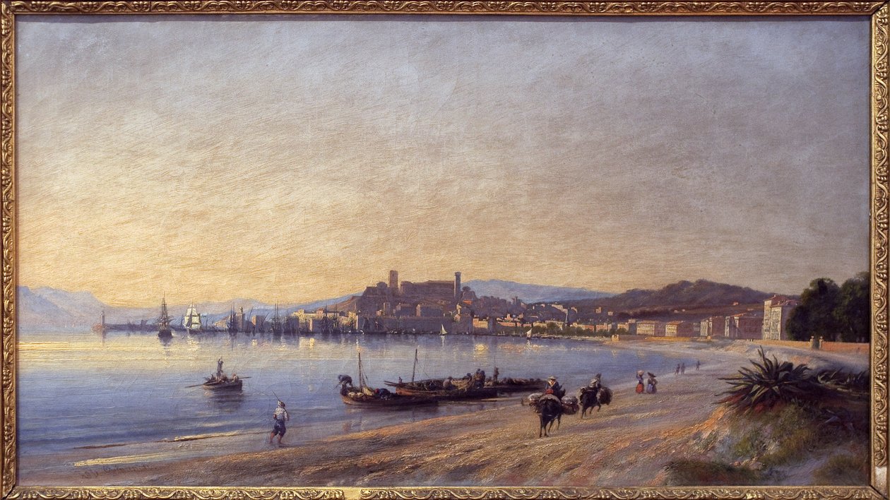 Panorama de Cannes a partir da costa. Pintura de Adolphe Fioupou (1824-1899), óleo sobre tela de Adolphe Fioupou