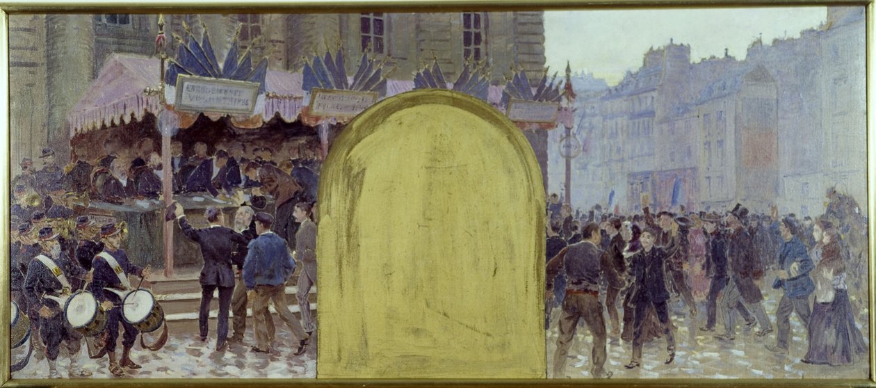 Esboço do gabinete do Prefeito na Câmara Municipal de Paris: Enrôlements volontaires place du Panthéon de Adolphe Gustave Binet