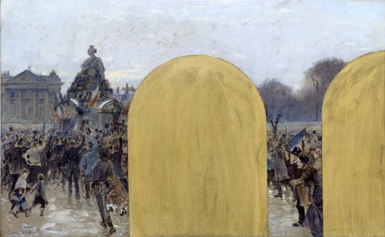 Esboço do gabinete do Prefeito na Câmara Municipal de Paris: Reunião em frente à estátua de Estrasburgo de Adolphe Gustave Binet