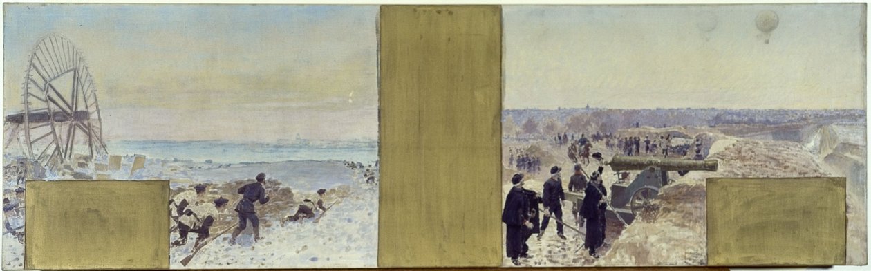 Esboço para o gabinete do prefeito do Hôtel de Ville de Paris: Marines en expédition. O balão sobre as trincheiras de Adolphe Gustave Binet