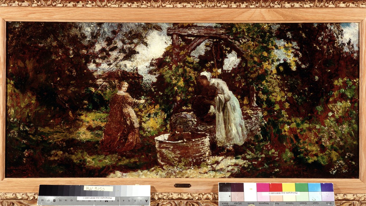 Uma elegante e a sua criada no poço Pintura de Adolphe Monticelli (1824-1886) Dim. 34,5x69,5 cm Menção obrigatória: Colecção de saudações de fundação da Provença, Marselha de Adolphe Joseph Thomas Monticelli