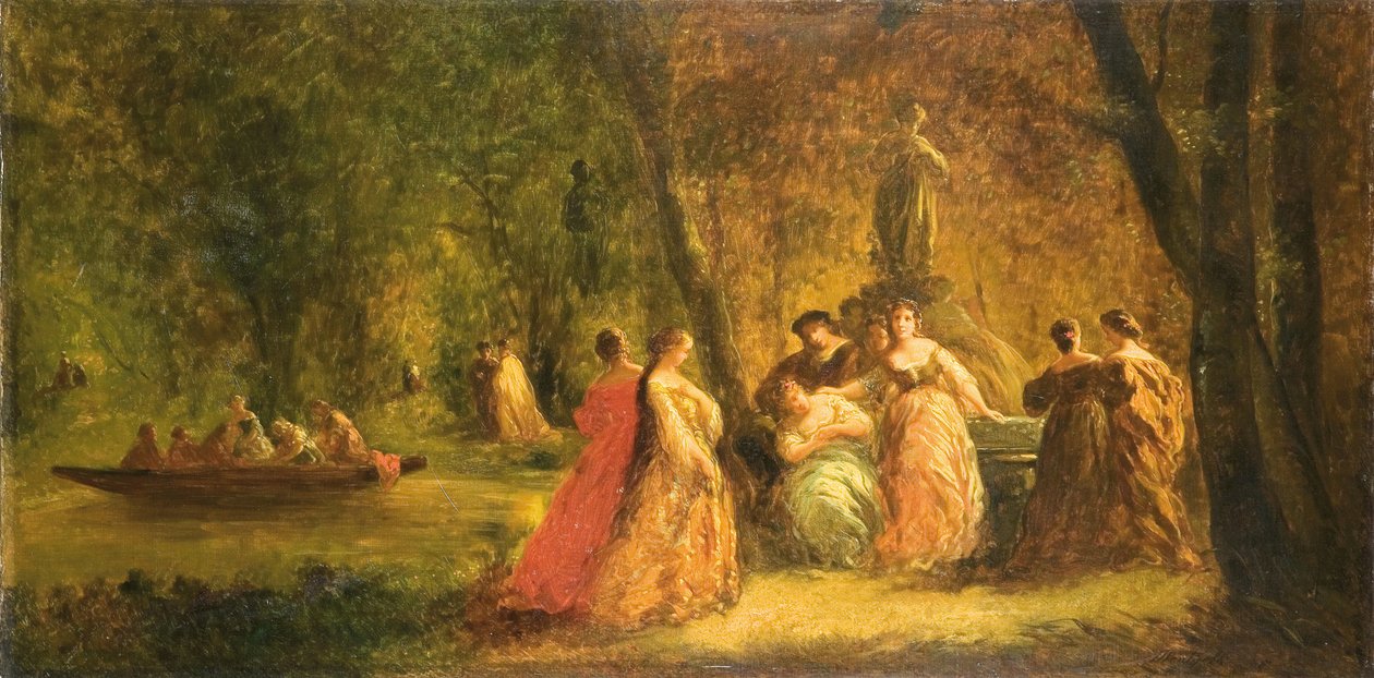 Mulheres no parque perto de um rio de Adolphe Joseph Thomas Monticelli