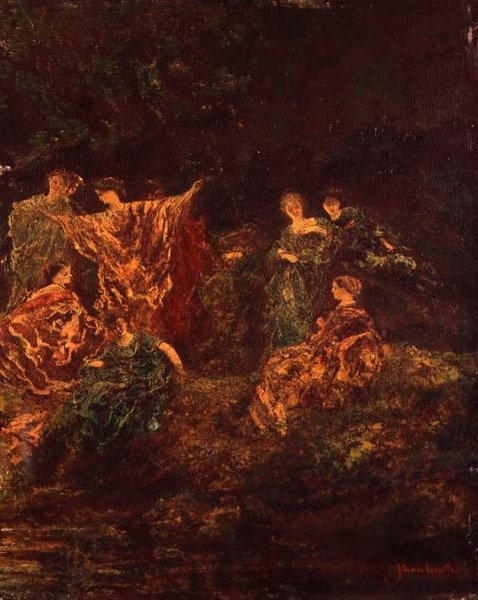 Fete Galante, c.1870 (óleo sobre painel) de Adolphe Joseph Thomas Monticelli