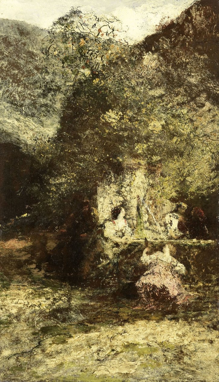 Números perto de uma fonte de Adolphe Joseph Thomas Monticelli