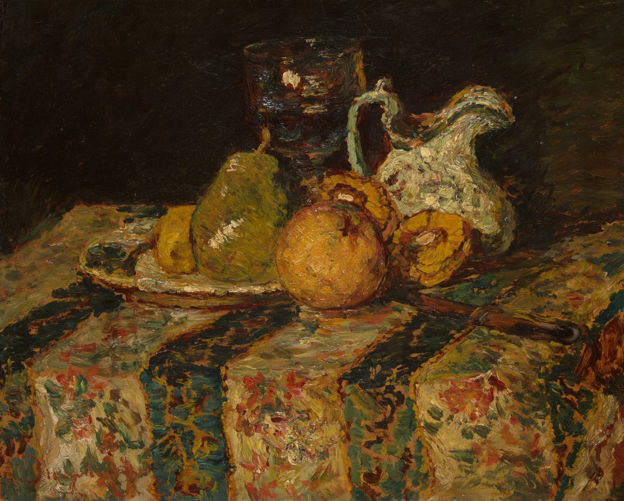 Natureza morta com jarro de frutas e vinho de Adolphe Joseph Thomas Monticelli