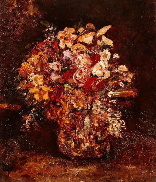 Vaso de Flores, c.1878-80 (óleo sobre painel) de Adolphe Joseph Thomas Monticelli
