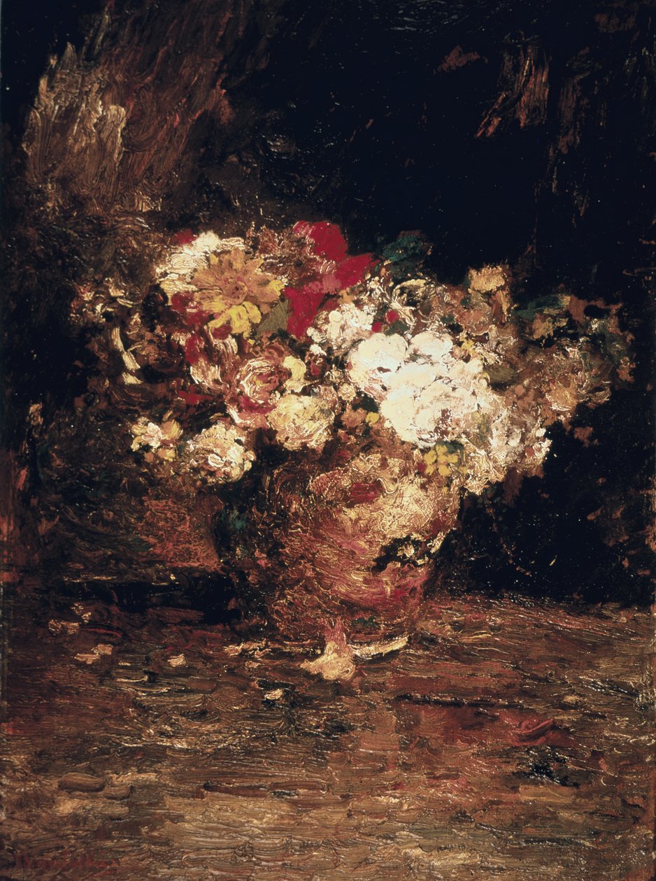 Vaso de Flores, c.1880 (óleo sobre painel) de Adolphe Joseph Thomas Monticelli