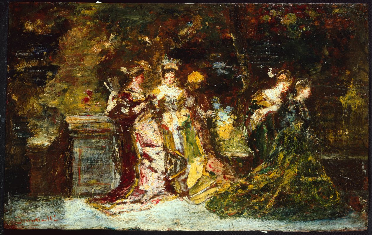 Mulheres num Parque, c.1858 (óleo sobre tela) de Adolphe Joseph Thomas Monticelli