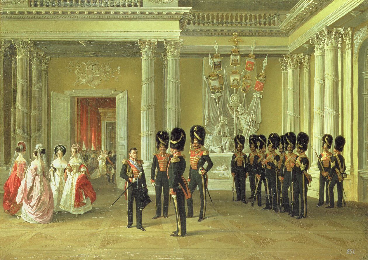 O salão heráldico no Palácio de Inverno, São Petersburgo, 1838 de Adolphe Ladurner