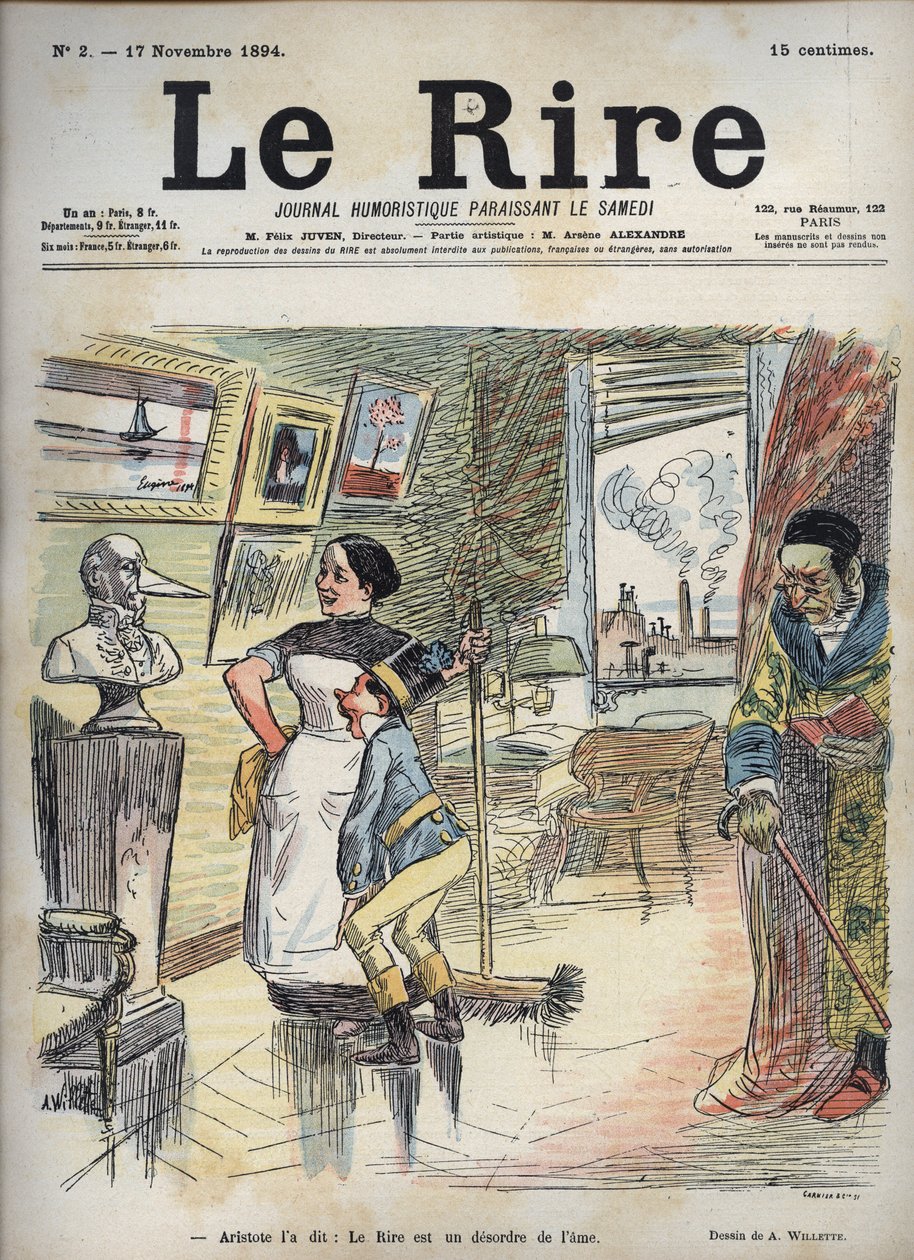 Aristóteles disse-o: O Riso é uma desordem da alma - desenho de Adolphe Willette (1857-1926) para "O Riso" de 17 de novembro de Adolphe Leon Willette