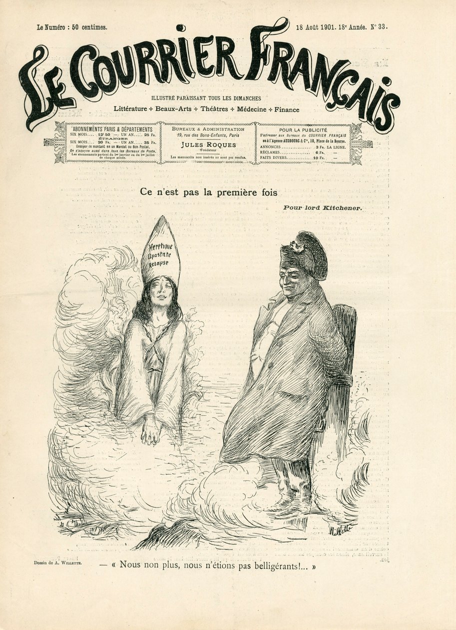 Capa do "Le Courrier francais", número 33, Satirique en N & B de Adolphe Leon Willette
