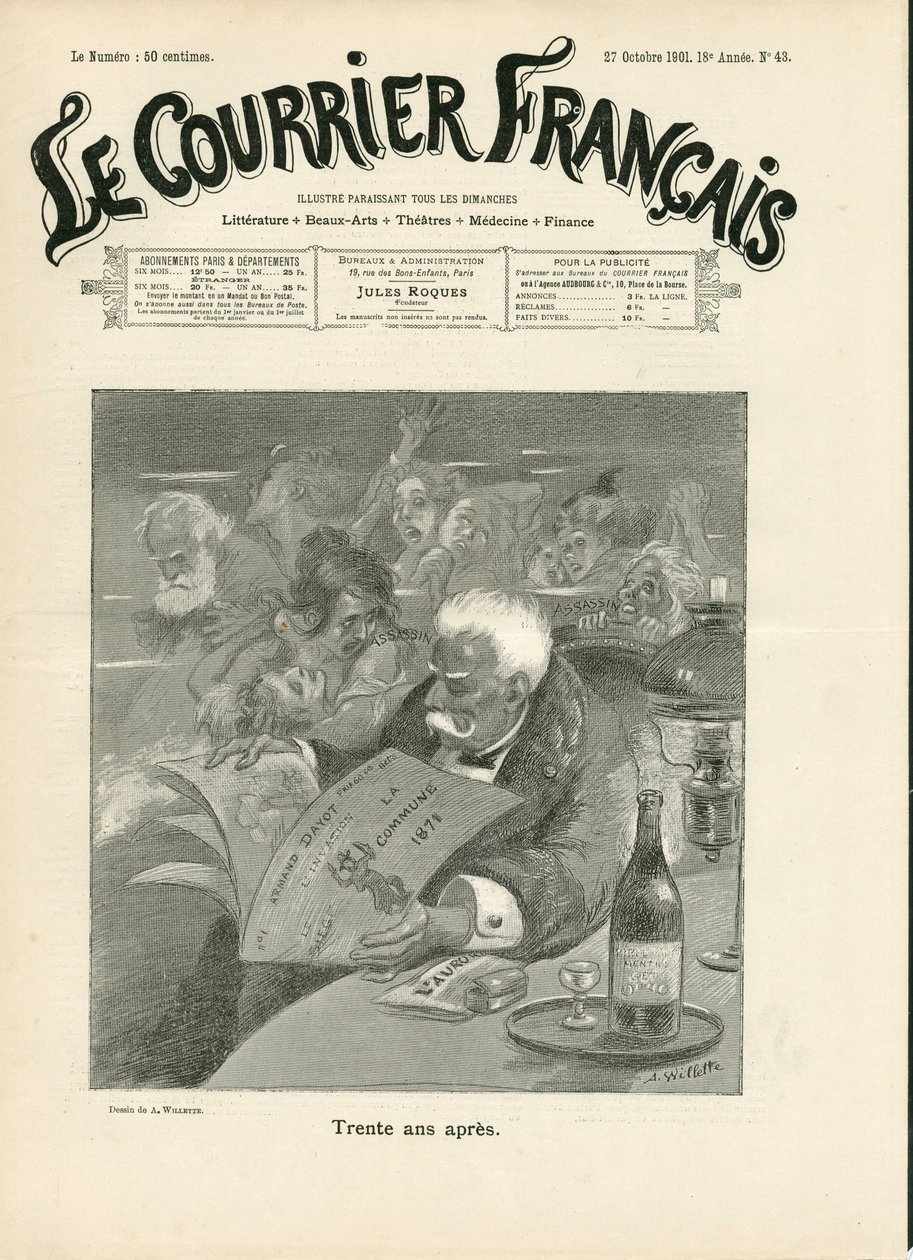 Capa do "Le Courrier francais", número 43, Satirique en N & B de Adolphe Leon Willette