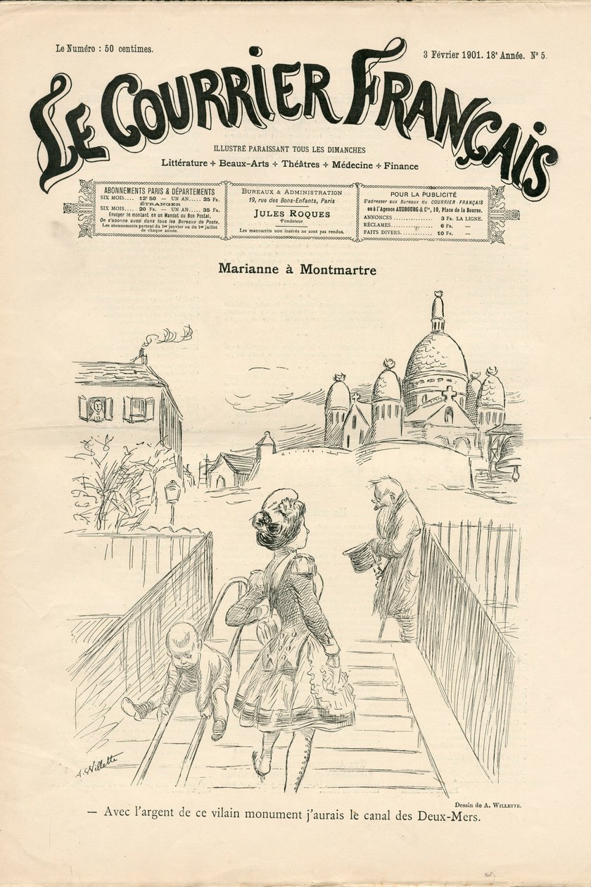 Capa do "Le Courrier francais", número 5, Satirique en N & B de Adolphe Leon Willette