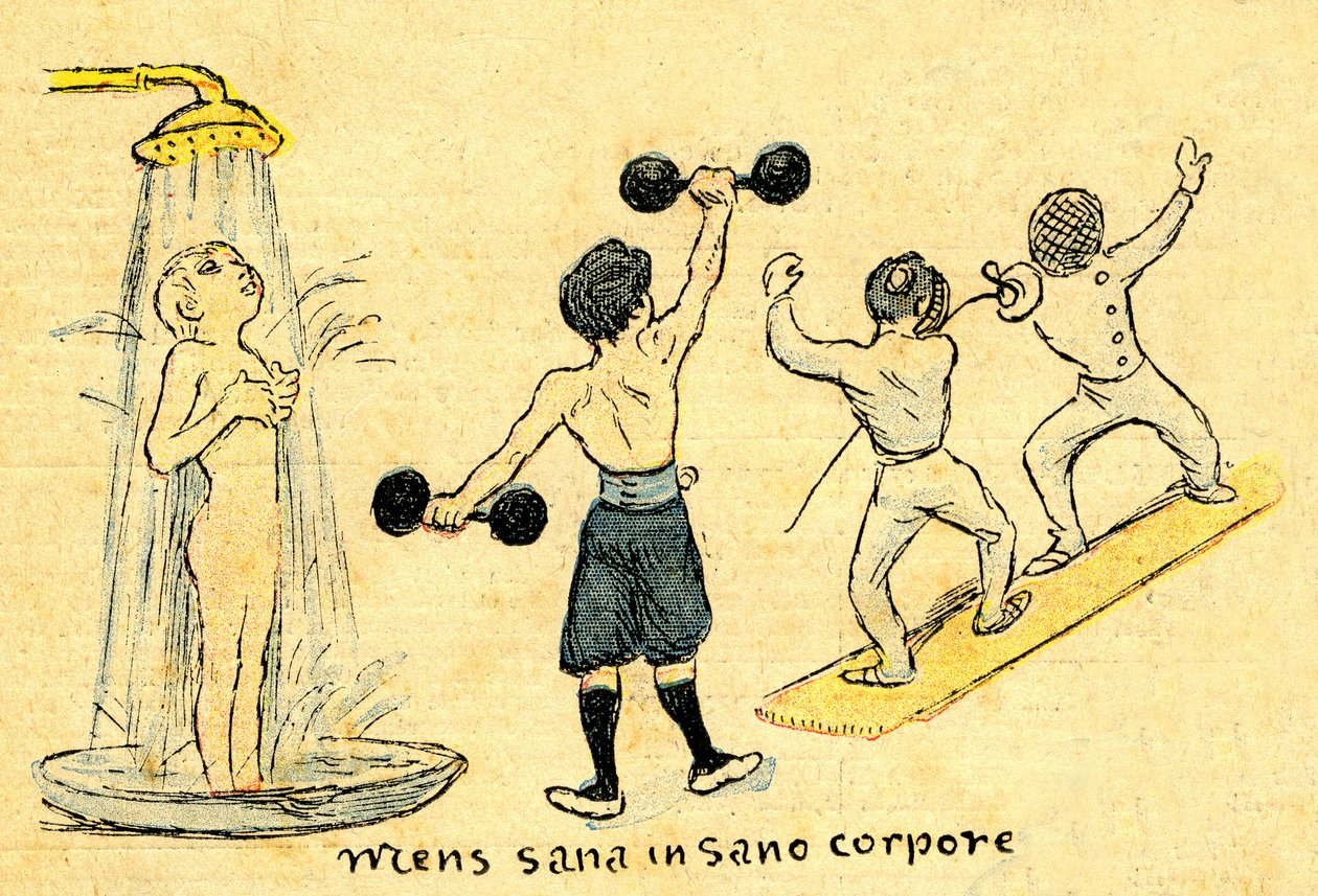 Higiene e desporto. "Mens sana in sano corpore". Desenho de A. Wilette no suplemento ilustrado do Depeche de Toulouse n° 41, 12 de outubro de Adolphe Leon Willette