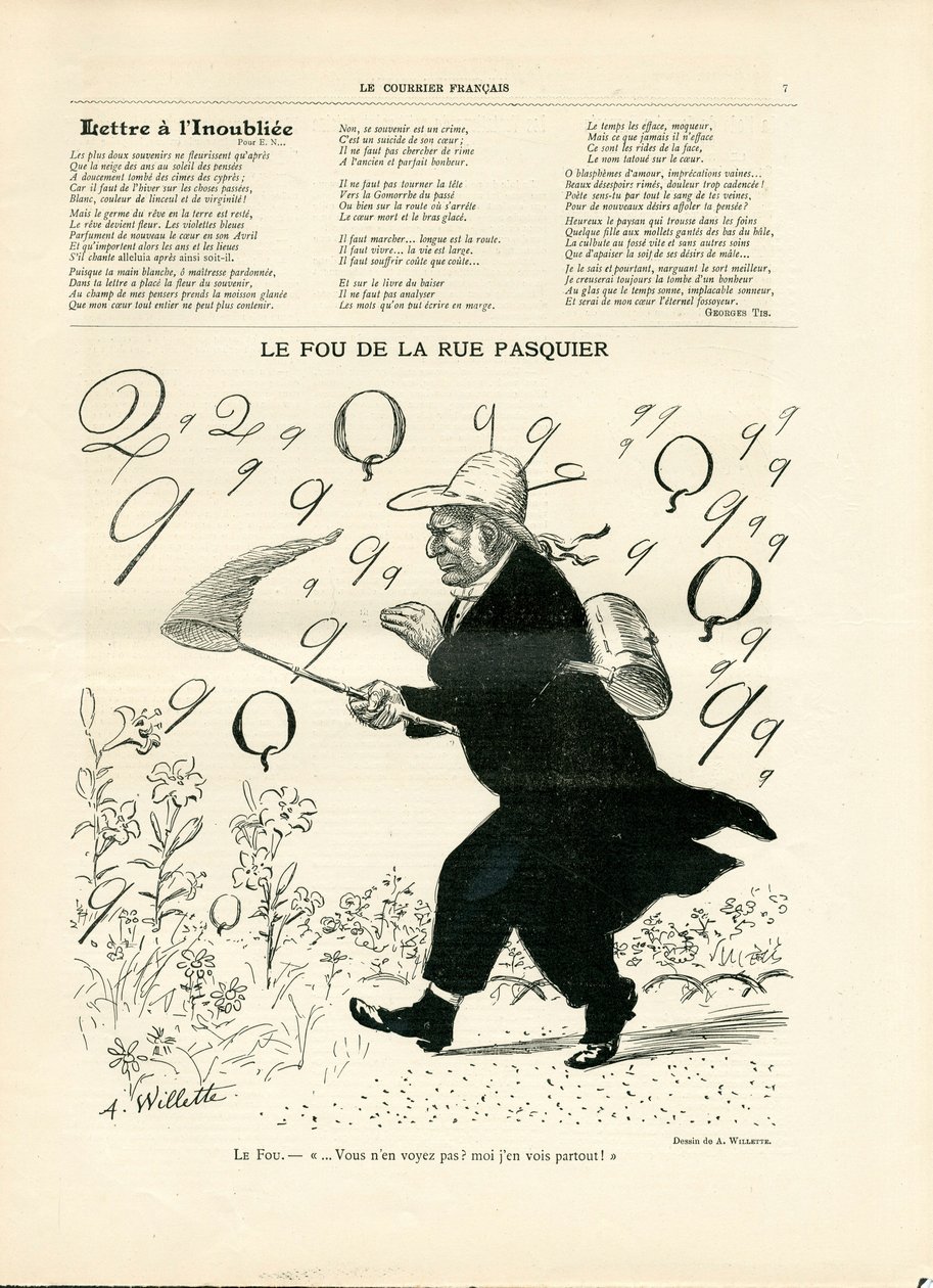 Le Courier francais, número 10, sátira B&W de Adolphe Leon Willette