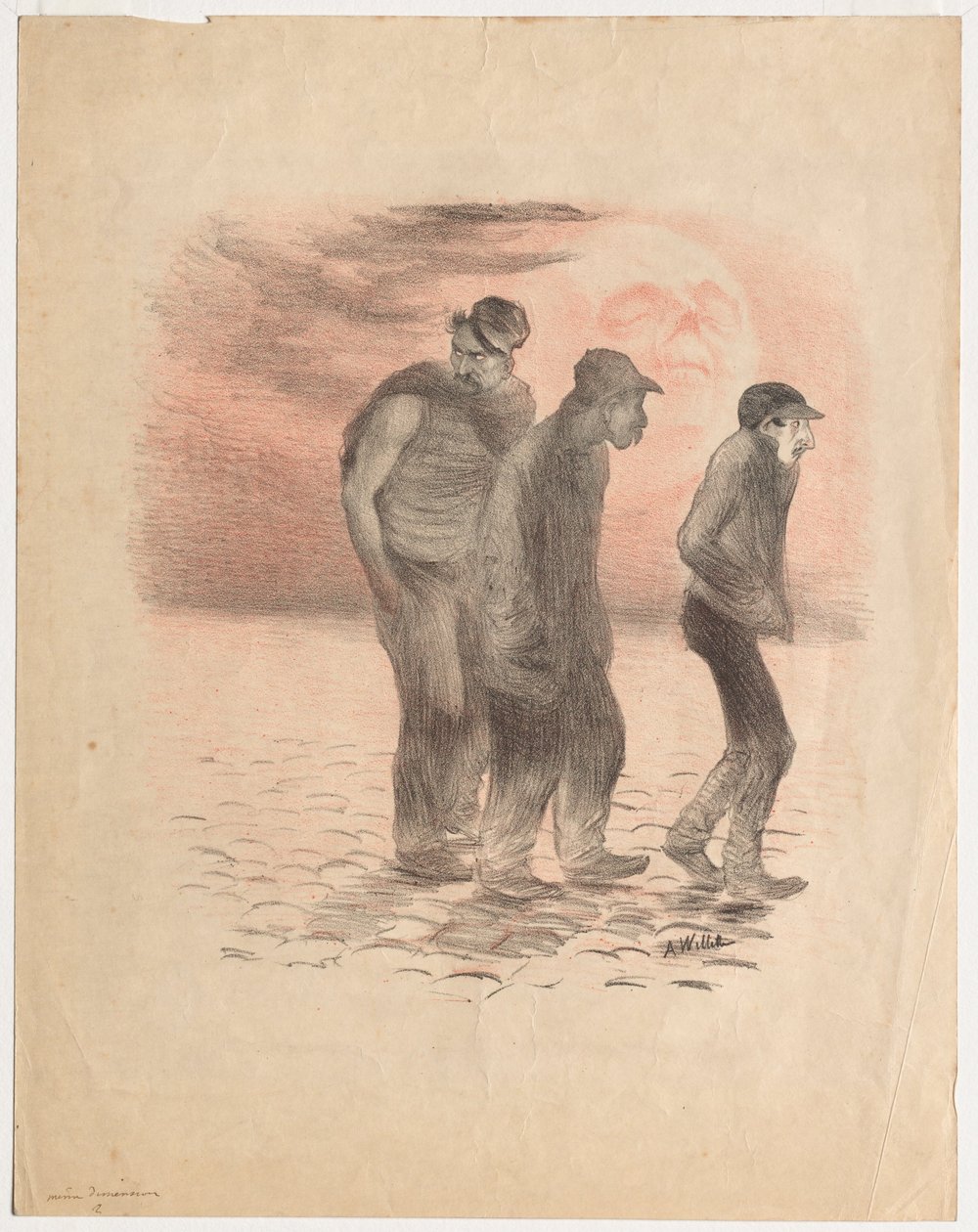 Cenas de Paris e assassinos (litografia impressa a preto e vermelho) de Adolphe Leon Willette