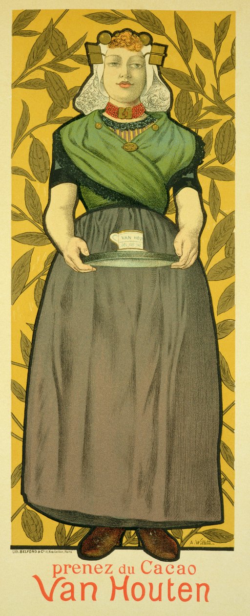 Reprodução de um cartaz publicitário &39;Van Houten Cocoa&39;, 1893 de Adolphe Leon Willette