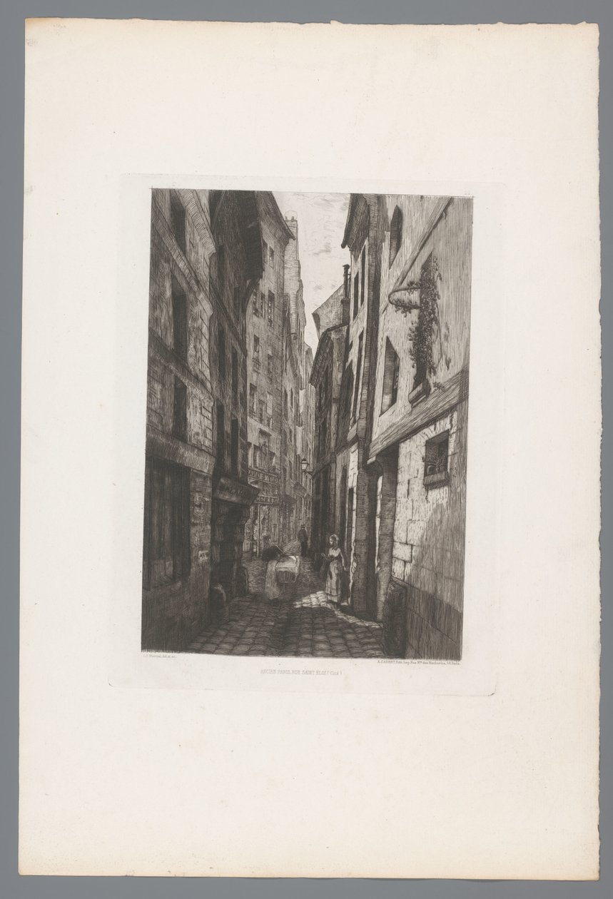Vista da Rue Saint Éloi
Ancien Paris Rue Saint Éloi (título sobre o objecto)
Gravuras francesas de 1874 (título da série)
L