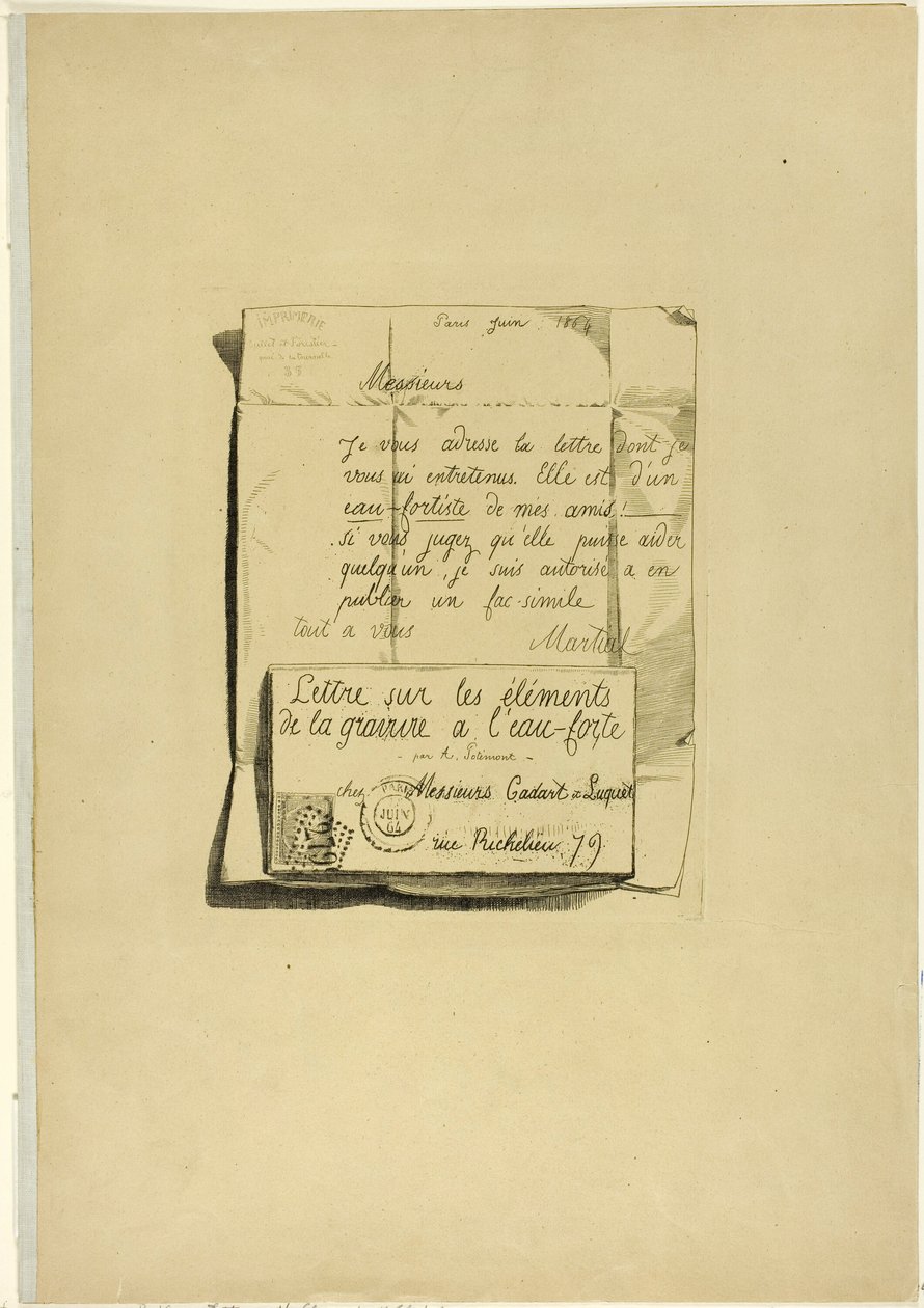 Carta sobre os elementos da gravura de Adolphe Martial Potemont