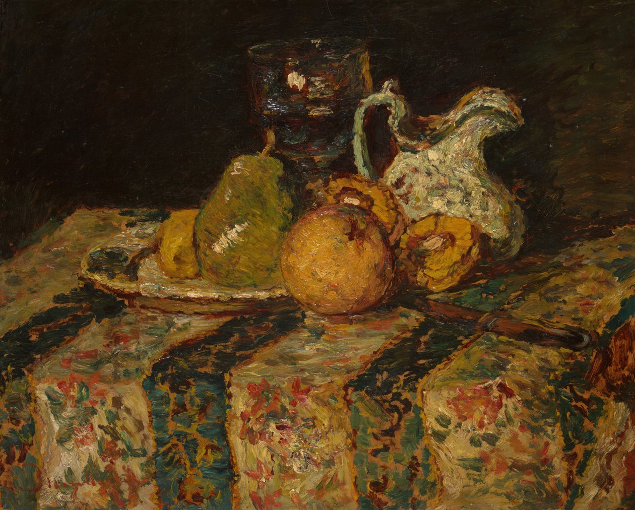 Natureza morta com jarro de frutas e vinho, 1874. de Adolphe Monticelli