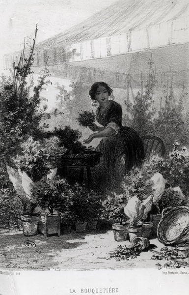 O Vendedor de Flores, meados do século XIX (foto a p/b) de Adolphe Mouilleron
