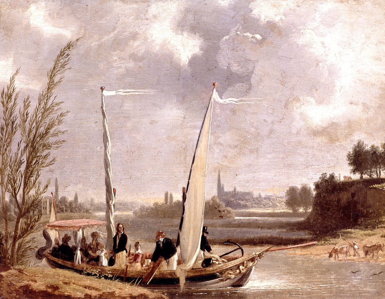 Louis-Philippe e a sua família num barco em Neuilly de Adolphe Roehn