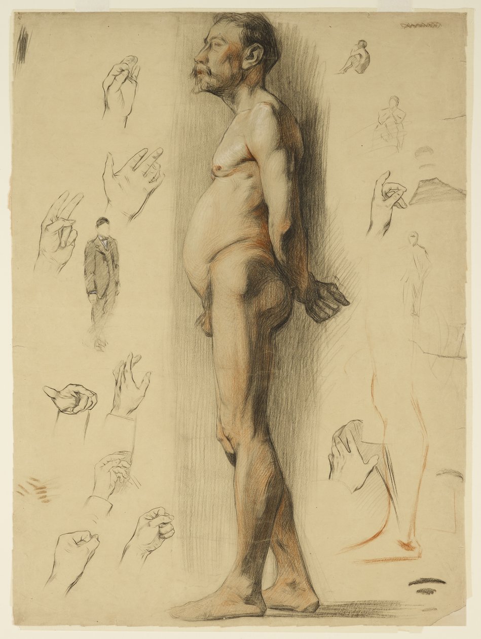Desenho de vida de um homem barbudo (giz sobre papel) de Adolphe Valette