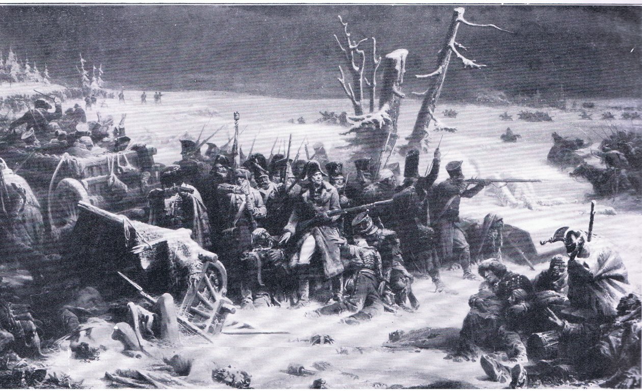 Marechal Ney suprimentando a retaguarda durante o retiro de Moscou, ilustração de Landmarks in European History publicada pela Gresham Publishing Co, c.1920 (litho) de Adolphe Yvon