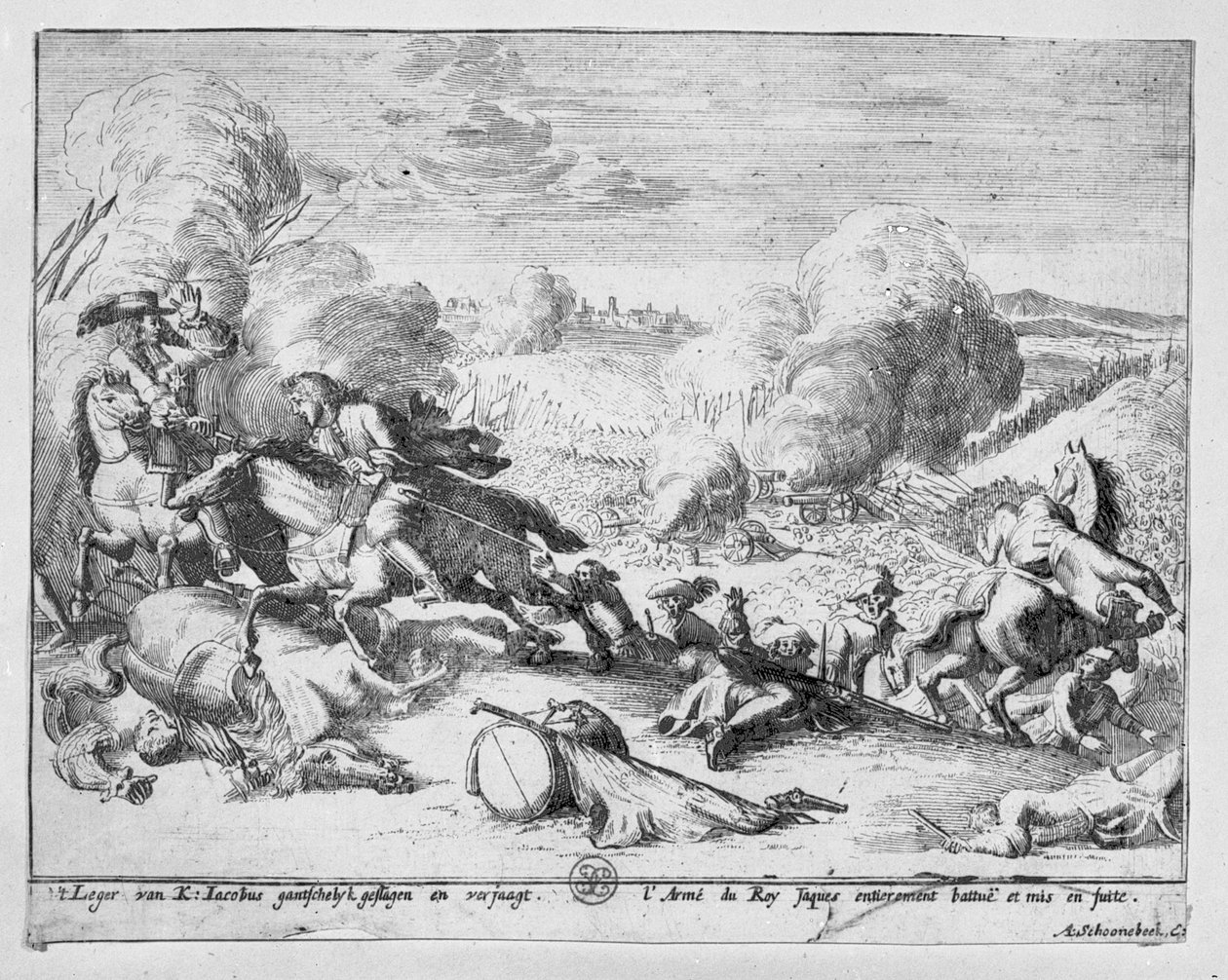 As tropas do Rei Jamess são derrotadas na Batalha do Boyne e fogem, 1690 de Adriaan Schoonebeek