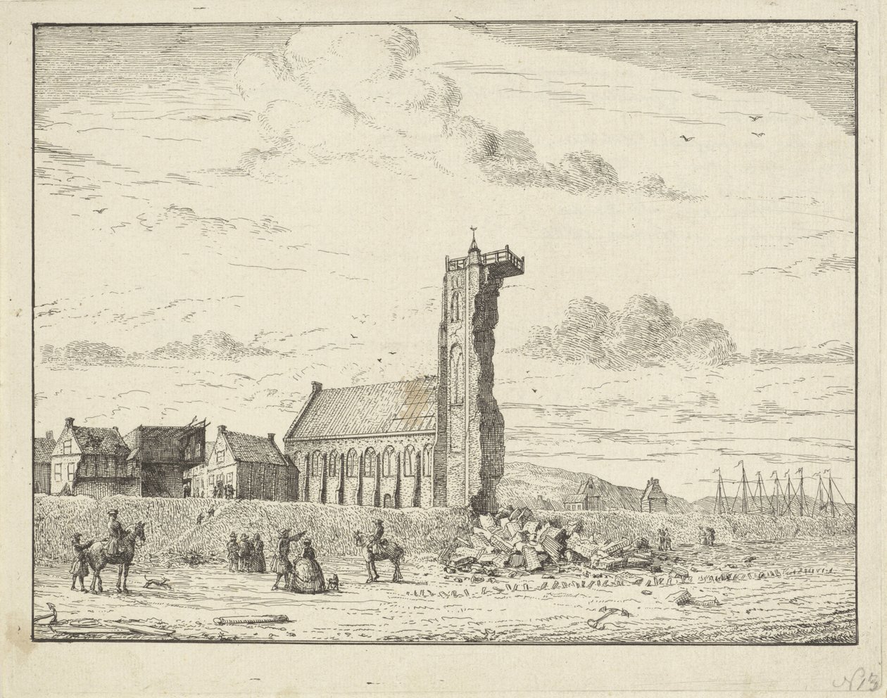 Torre desmoronada em Egmond aan Zee, 1741 de Adriaan Spinder