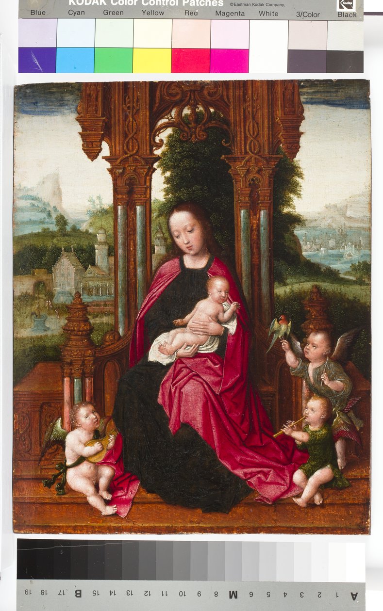 Madonna e Child with Angels, c.1510-20 (óleo e óleo no painel) de Adriaen Isenbrandt or Isenbrant