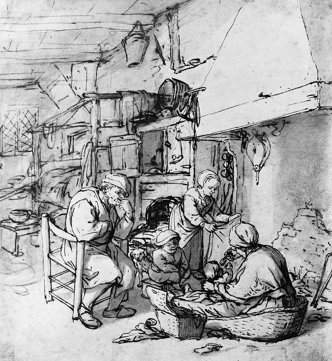 Mãe, alimentação, recém nascido, bebê, com, colher de Adriaen Jansz. van Ostade