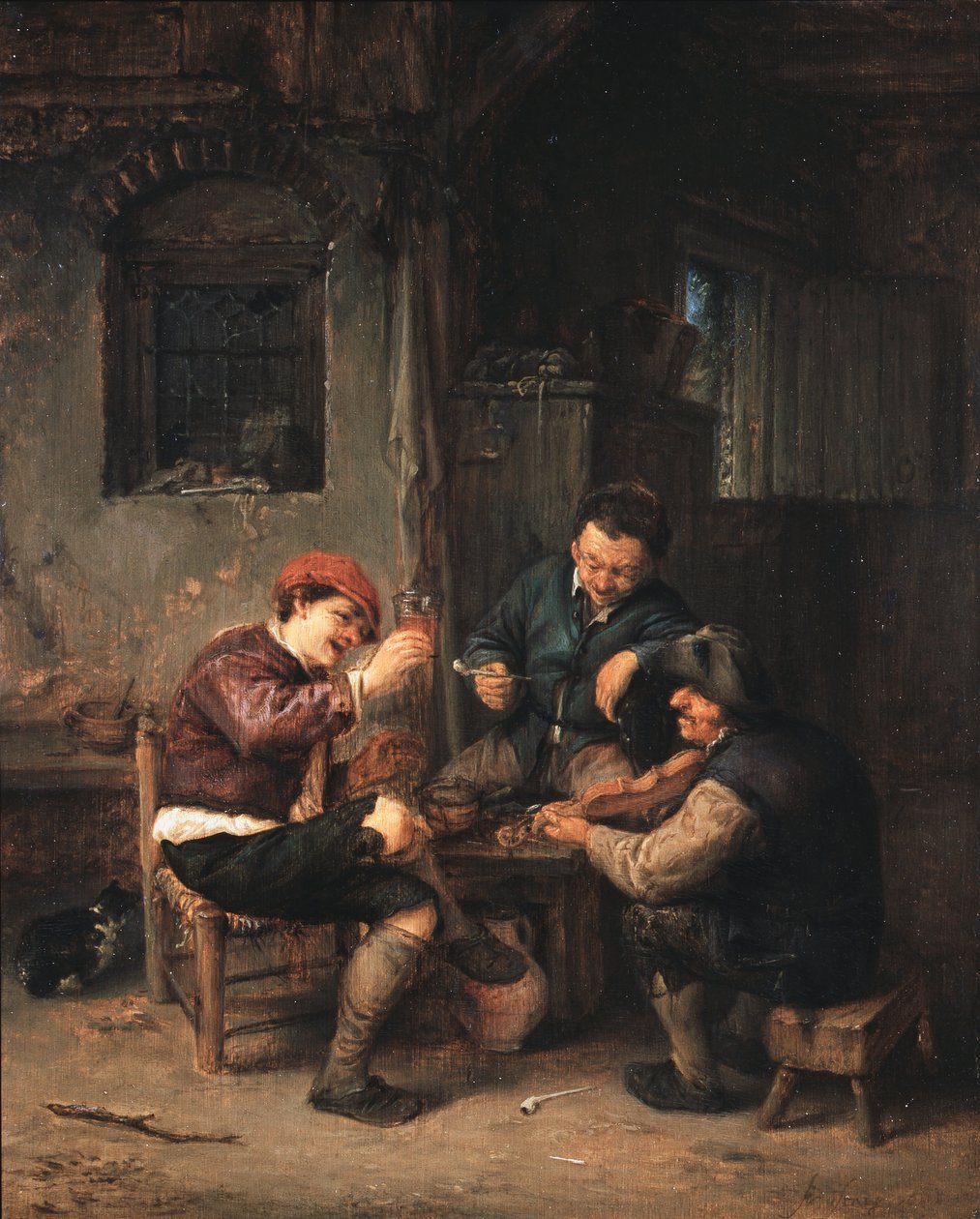 Três camponeses em uma pousada de Adriaen Jansz. van Ostade